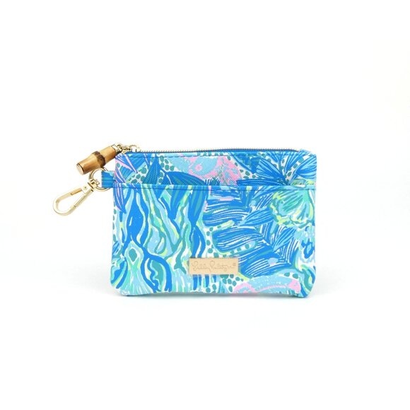 Lilly Pulitzer Blue & Pink Zippered Pouch With Bamboo Clip - Picture 1 of 12